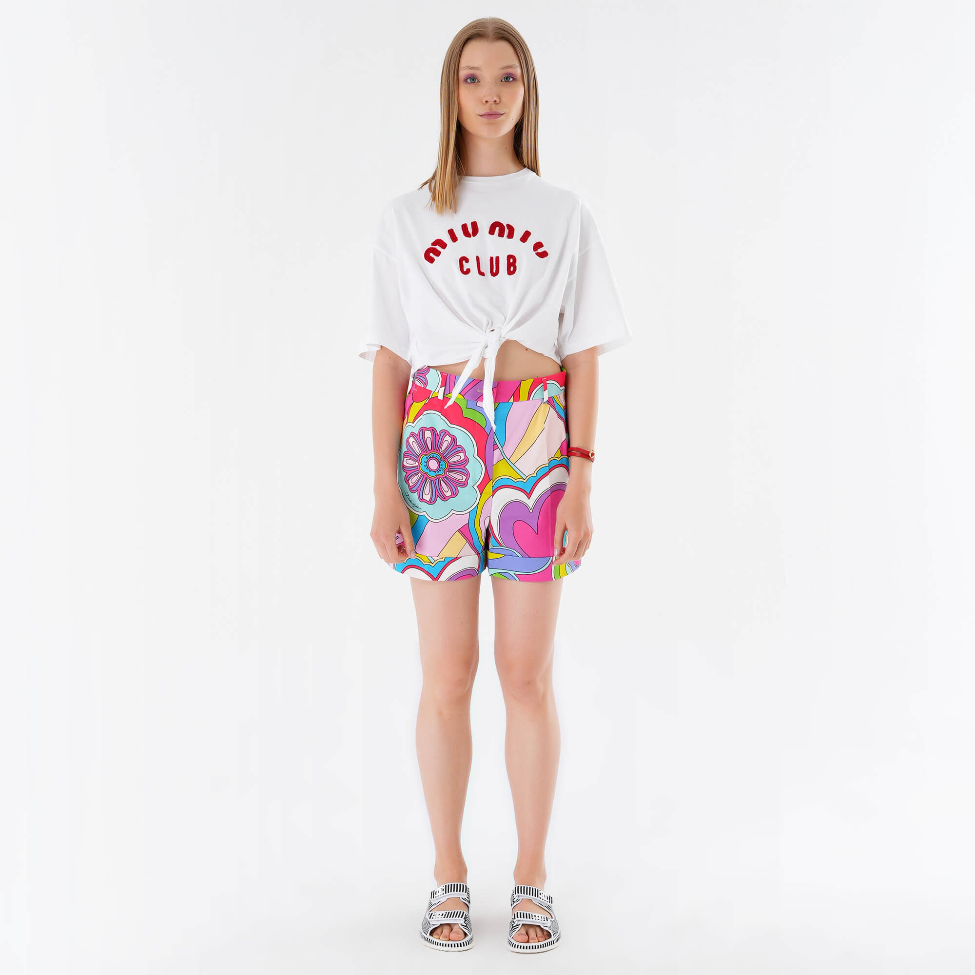 Miu Miu - Iconic White Logo Print Crop Tshirt XS